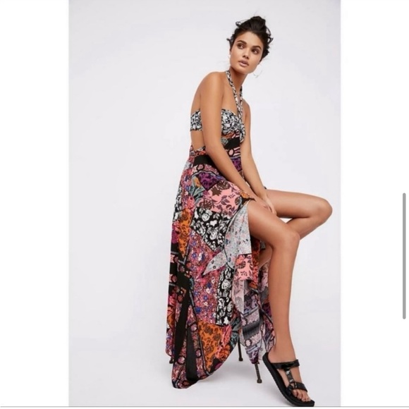 Free People Dresses & Skirts - Free People Patchwork Maxi Dress in Black, Pink, Orange and Purple